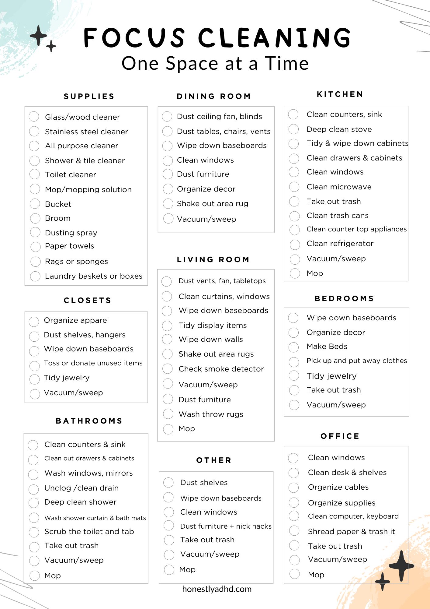 An ADHD room cleaning checklist.