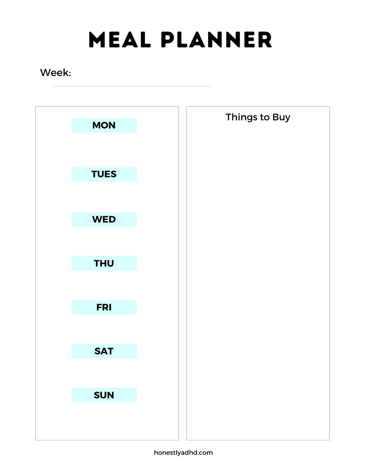 A Weekly Meal Planner Printable.