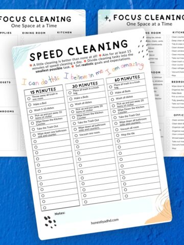 Three ADHD cleaning checklist printables.