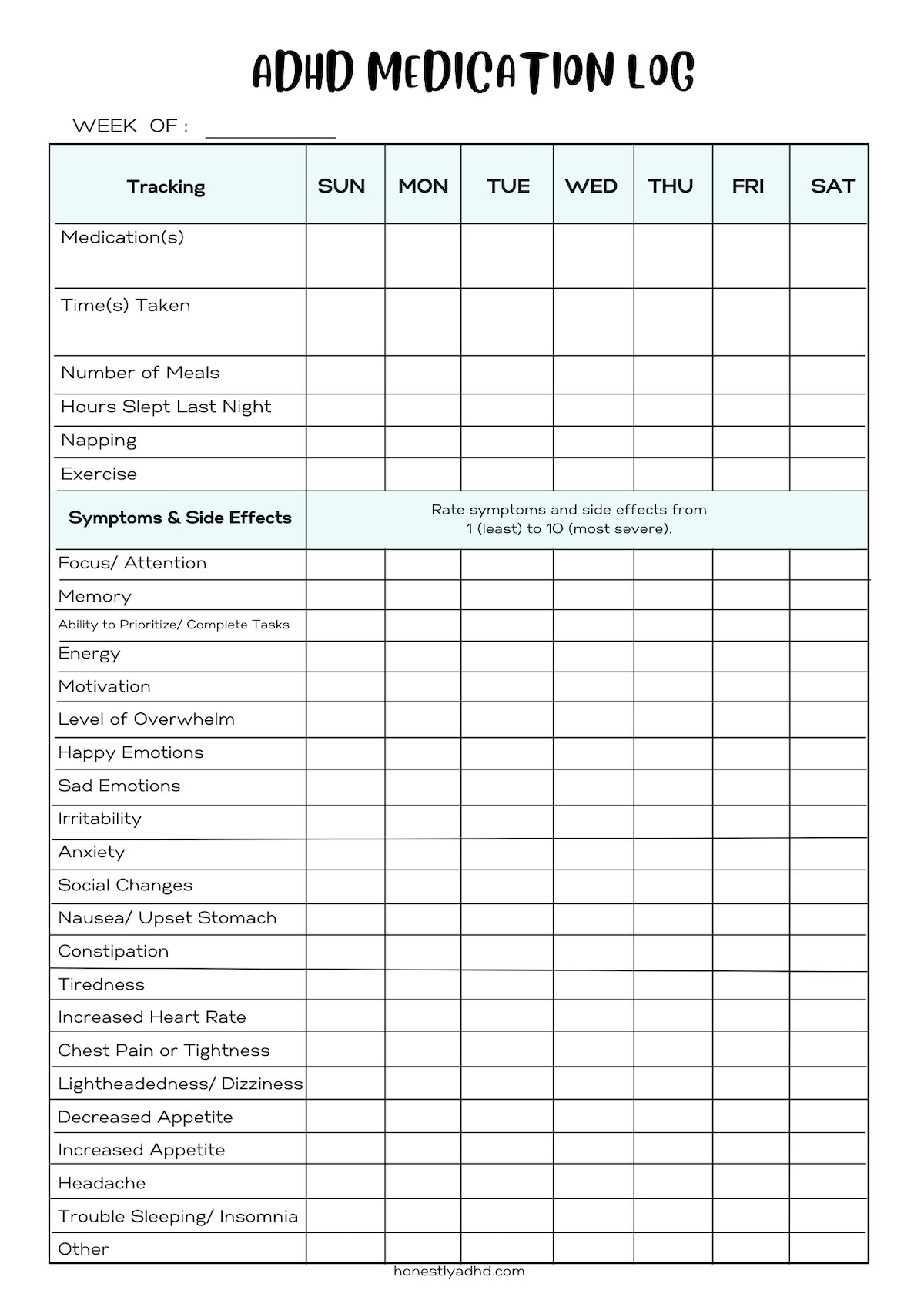 An adhd symptom log and medication tracker printable pdf.