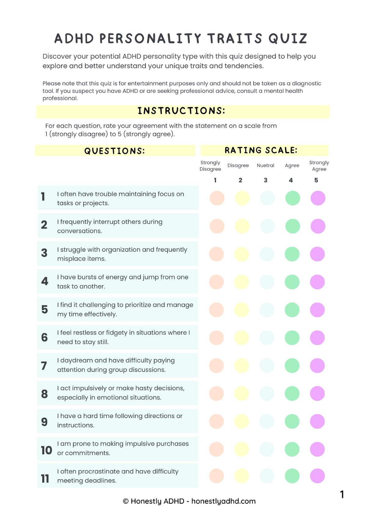 Printable Personality Tests For Groups