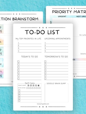 Three examples of free ADHD to do lists.