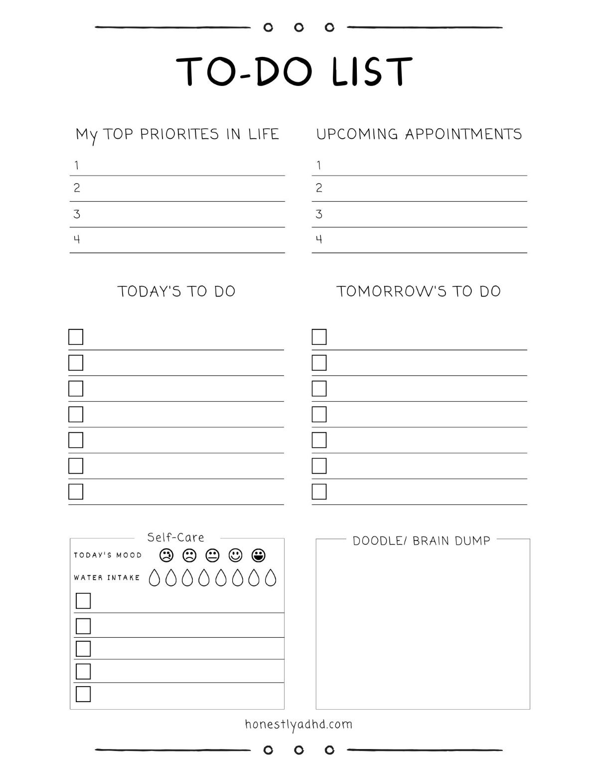 A simple printable ADHD to-do list.