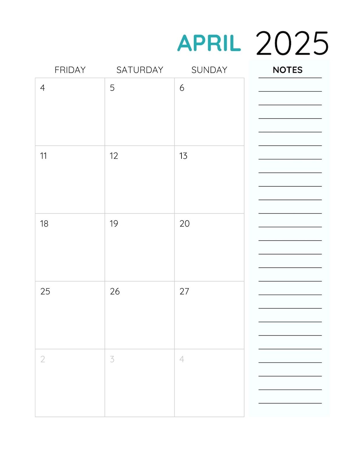 April 2025 free printable sheet page 2