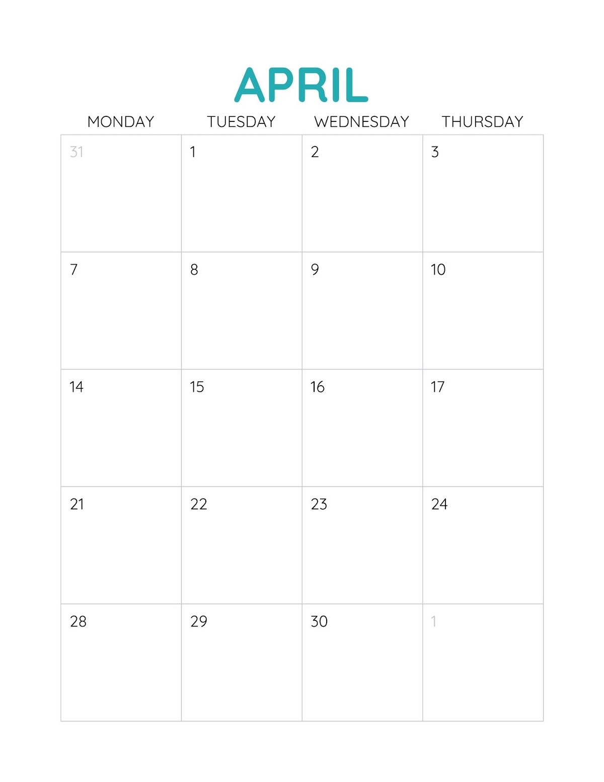 April 2025 free printable sheet page 1