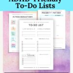 Three printable files with the text overlay "Free Printable ADHD to-do lists, Prioritize Your Tasks, honestlyadhd.com."