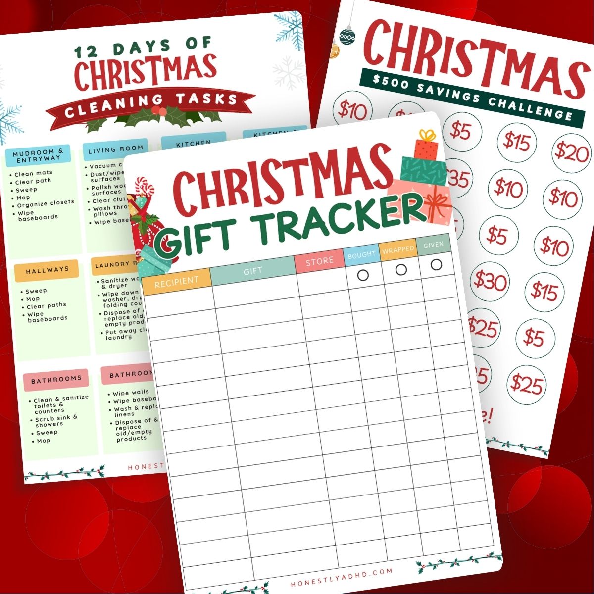 three christmas printable checklist designs.