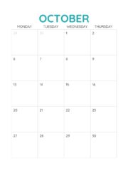 October 2025 free printable