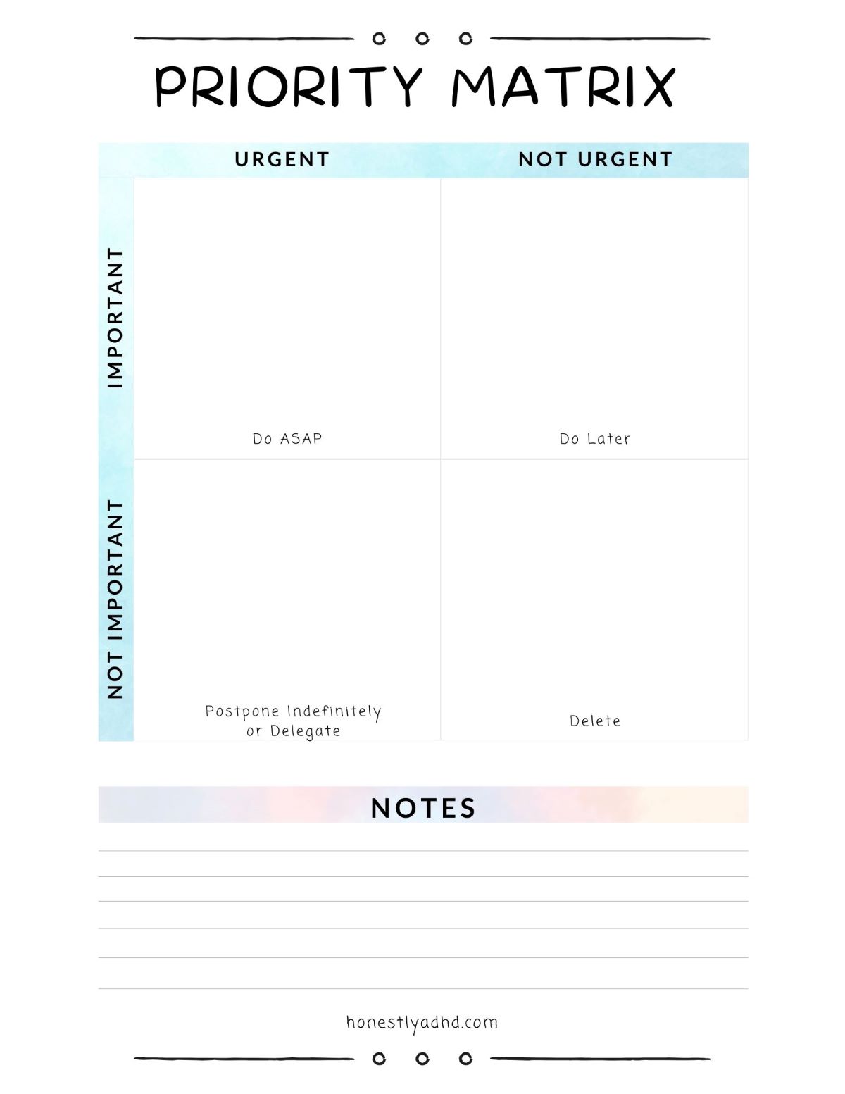 A pdf of a priority matrix to do list for ADHD adults.