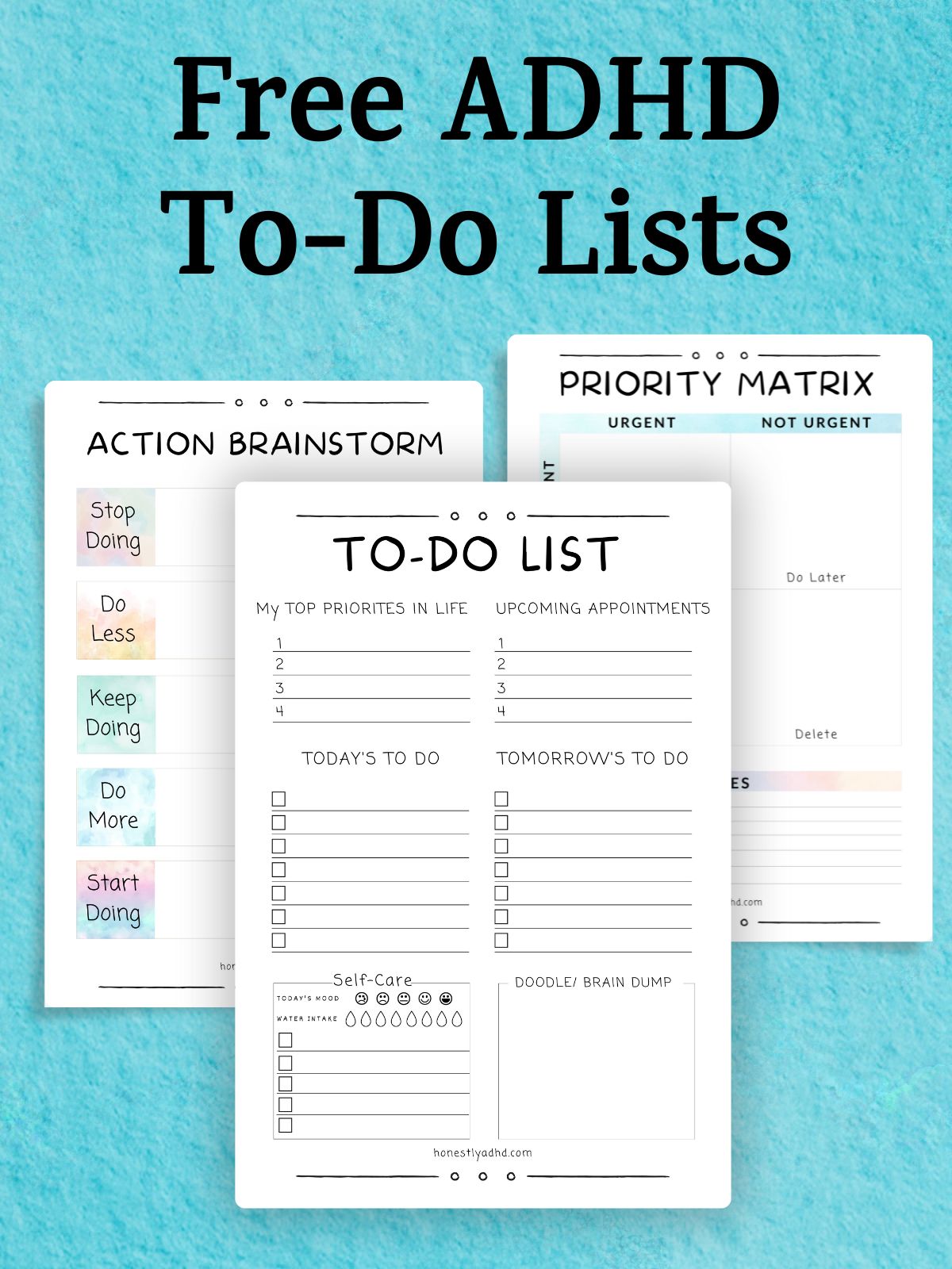 Examples of 3 free ADHD to-do list printable files.