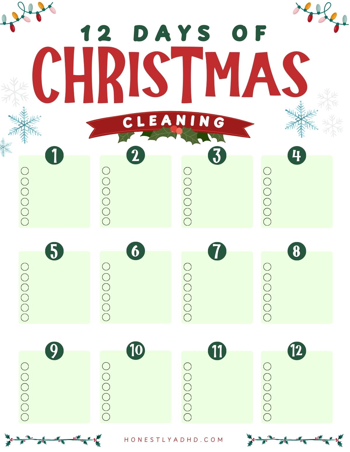 A free printable Christmas cleaning checklist.