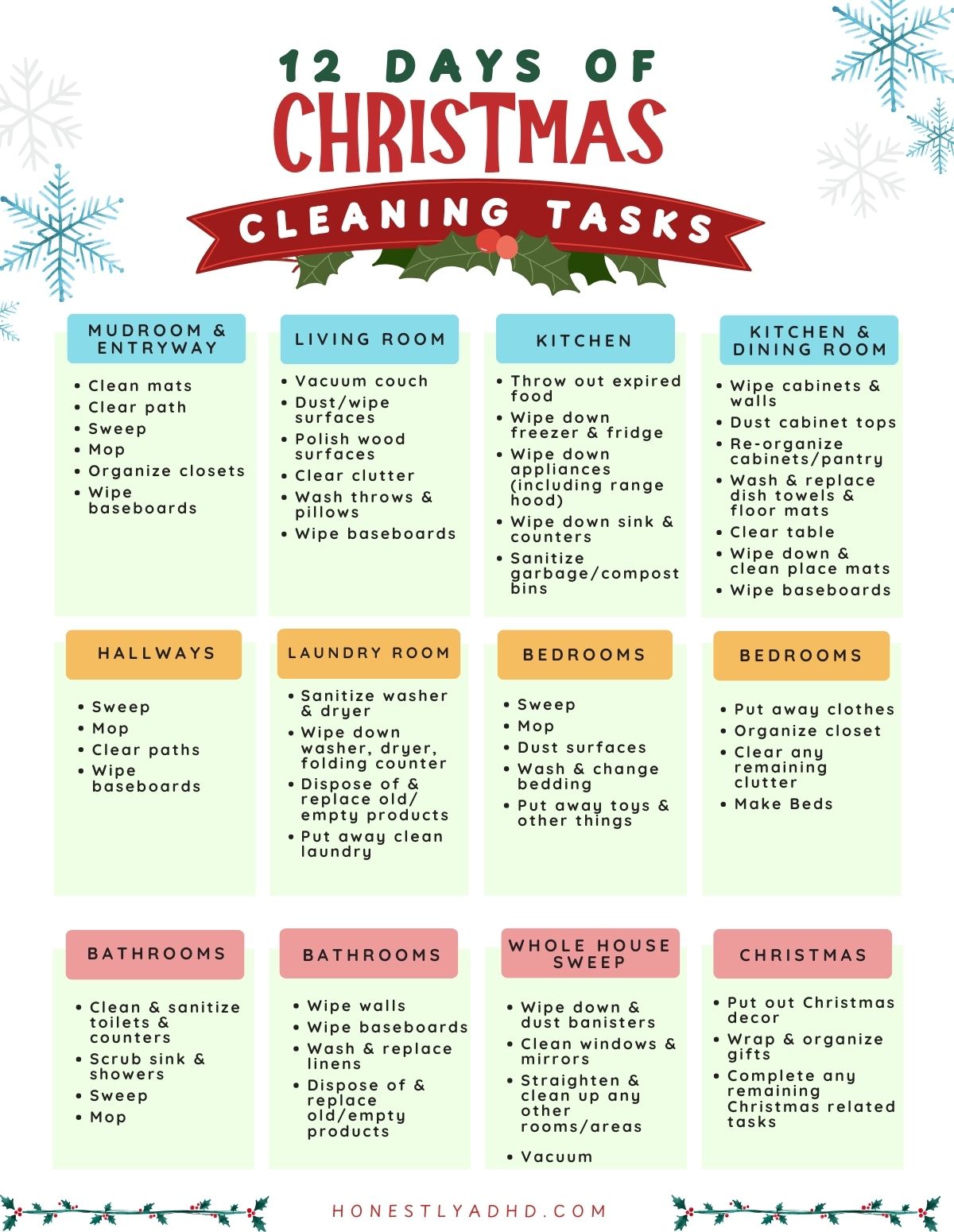 A room by room holiday cleaning checklist printable.