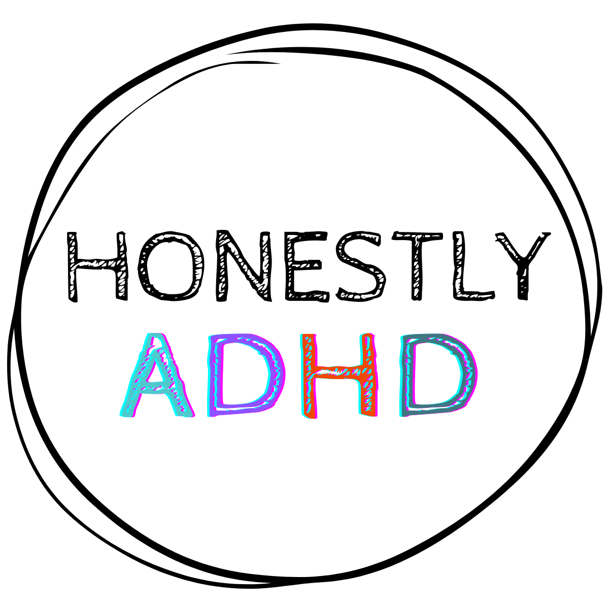 The honestly ADHD square logo with the text "honestly adhd" in a circle.